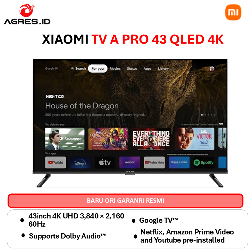 XIAOMI MI TV 43 INCH A PRO SERIES UHD QLED 4K 2026 GOOGLE TV - L43M8A2ID
