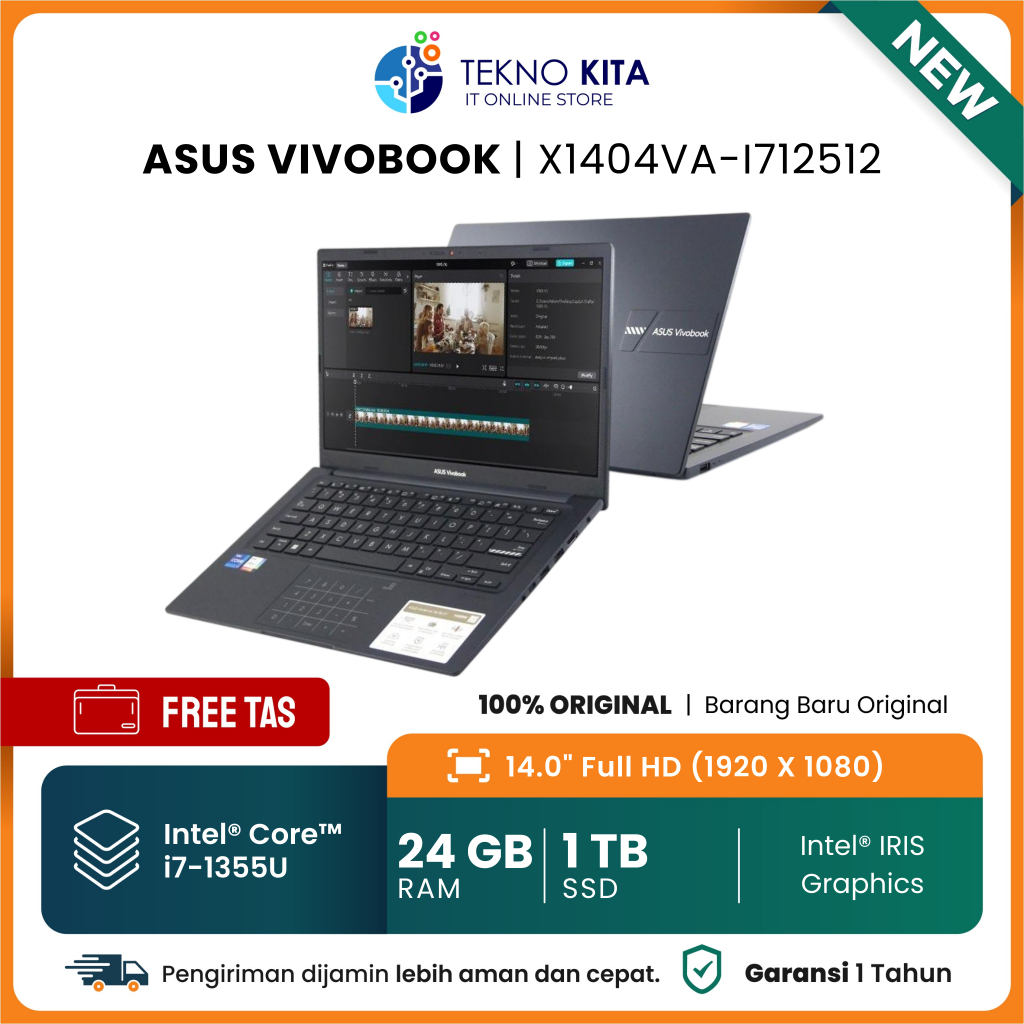 Asus VivoBook X1404VA - Core I7-1355U - 24GB - 1TB SSD - Intel Iris Graphics - 14" FHD - Windows 11 