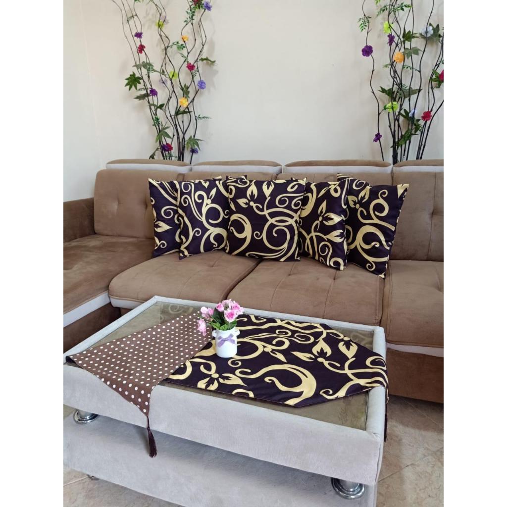 SALE AKHIR TAHUN SET SOFA SEGITIGA/BULAT RUANG TAMU MURAH 5 SARUNG BANTAL SOFA 1 TAPLAK MEJA BANYAK 