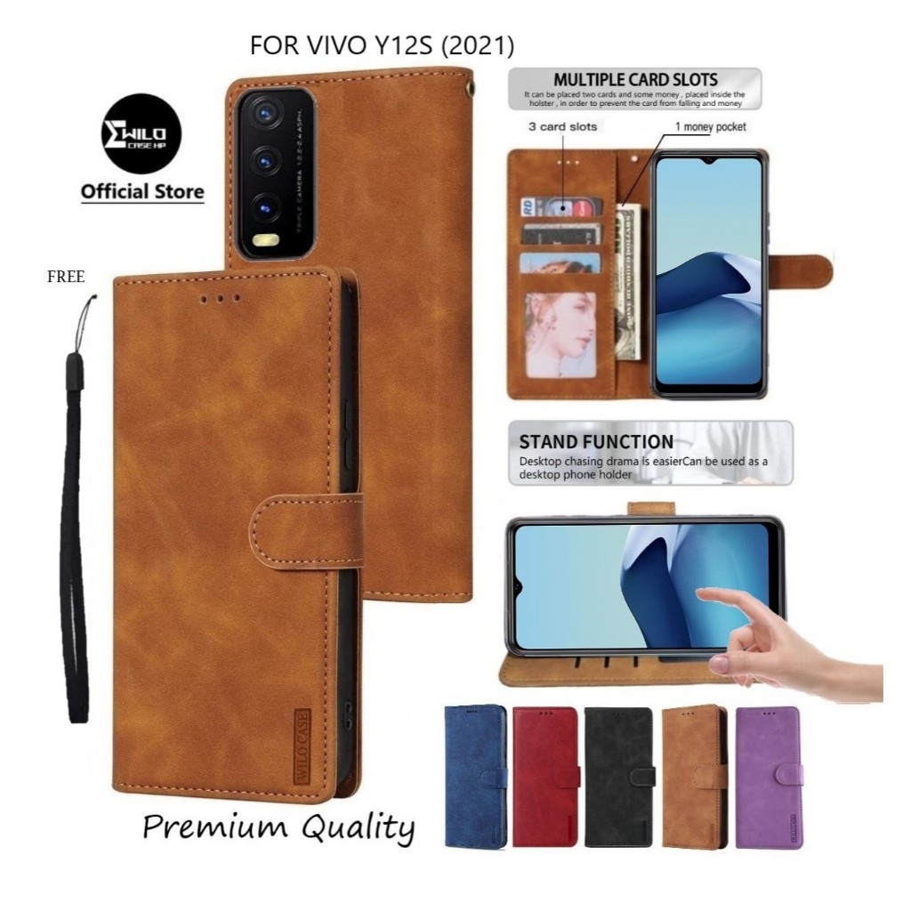 Flip Cover VIVO Y12S (2021) - Wallet Case Kulit - Casing Flip Cover Case Wallet Leather Flip Case VI