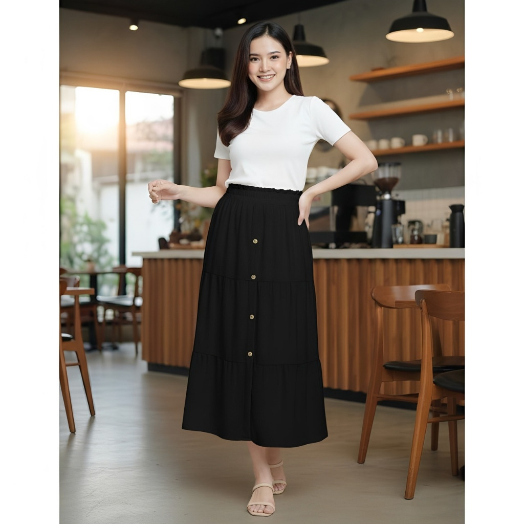 Mikofashion / Rok Dress / Rok Motif Kancing Wanita  Kualitas Impor / Highwaist Simple Cantik 8121