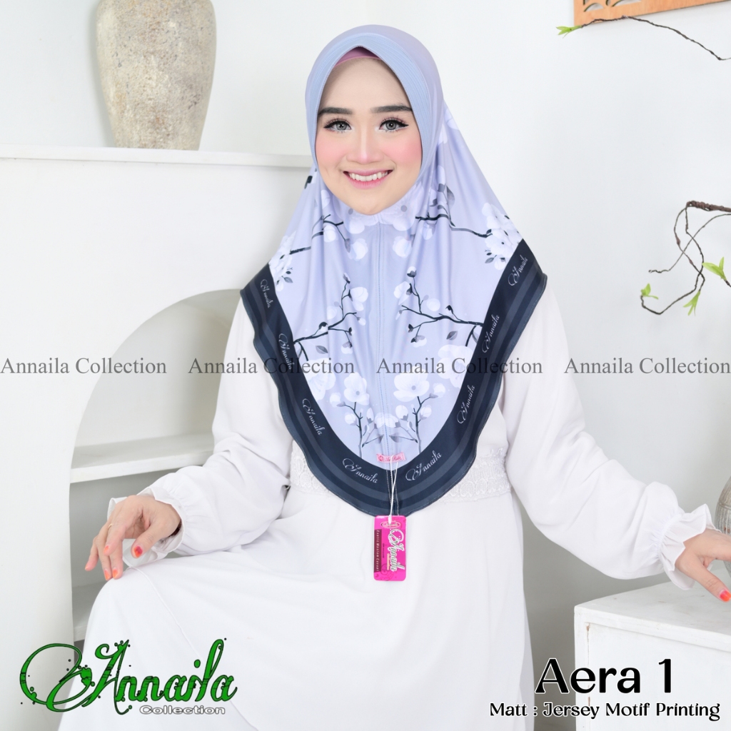 Hijab Bergo Jersey Printing Motif Bunga Jilbab Instan