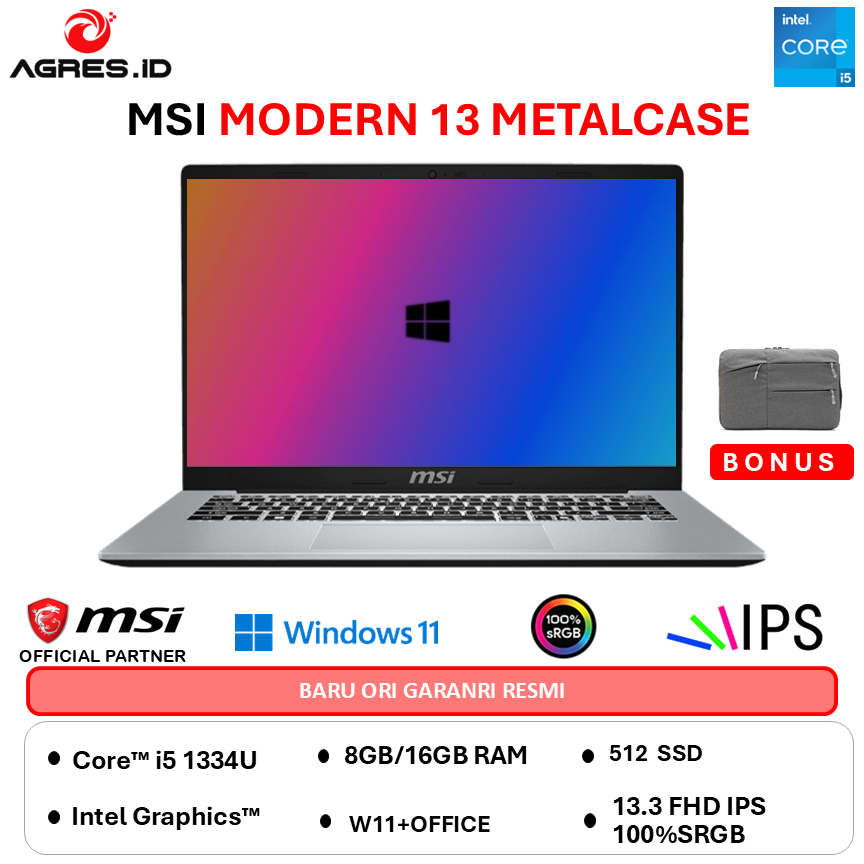 MSI MODERN 13 METALCASE I5 1334U - RAM 16GB 512GB W11+OHS 13.3FHD 100SRGB IPS -F13MOG.073