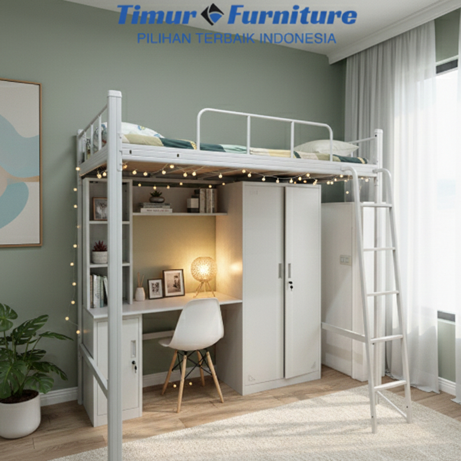 Ranjang Susun 2 Tingkat  Besi 120x200 Kokoh Ranjang Asrama Ranjang Mess Ranjang Anak