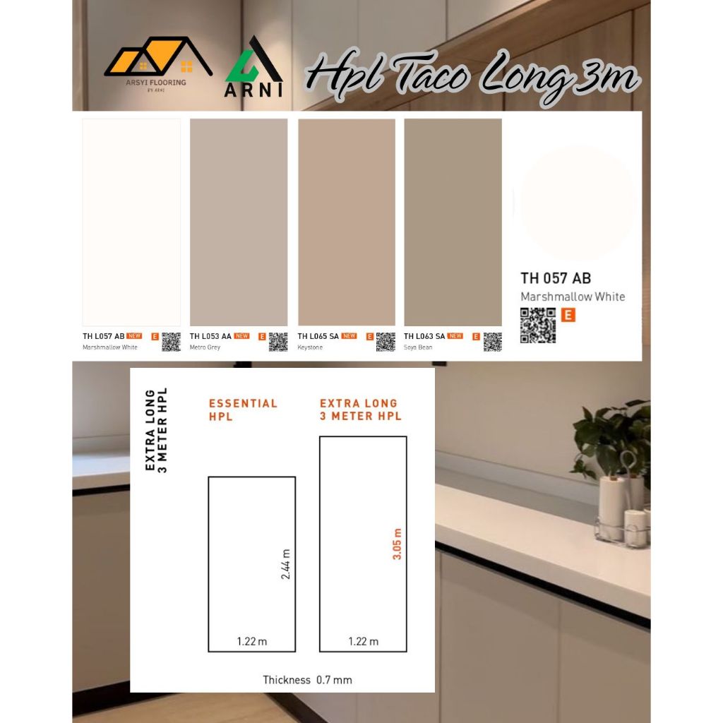 HPL TACO LONG 3M|warna solid|HPL PELAPIS FURNITURE/KITCHENSET