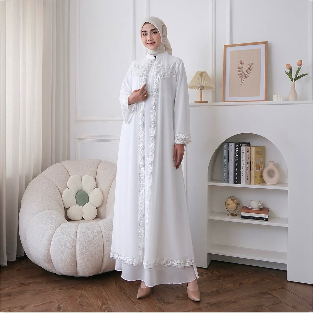Seena - GC 06 HITAM BAJU GAMIS PUTIH WANITA BRUKAT GAMIS PUTIH CERUTI JUMBO TERLARIS BAJU LEBARAN UM