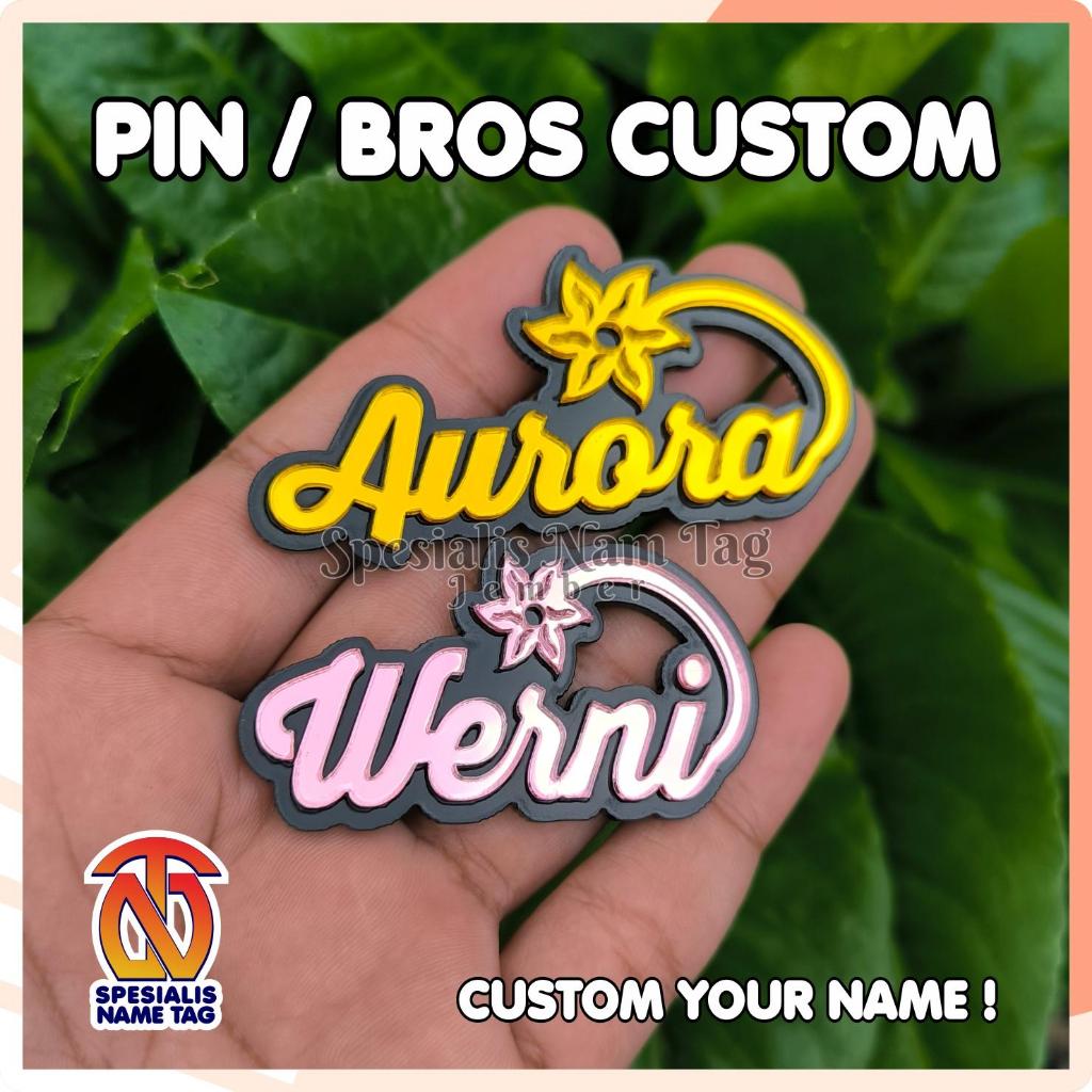 (NBB) BROS JILBAB CUSTOM NAMA Akrilik Mirror Model Bunga Daun | Bros Kerudung Hijab | Custom Nama | 