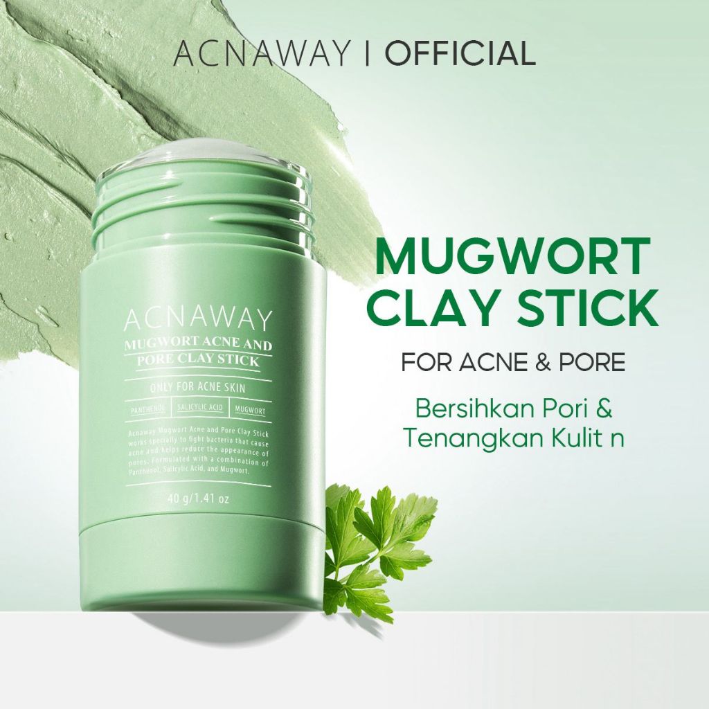 ACNAWAY Mugwort Acne & Pore Clay Mask Stick – Clay Stick Masker Wajah untuk Jerawat, Komedo, & Pori 