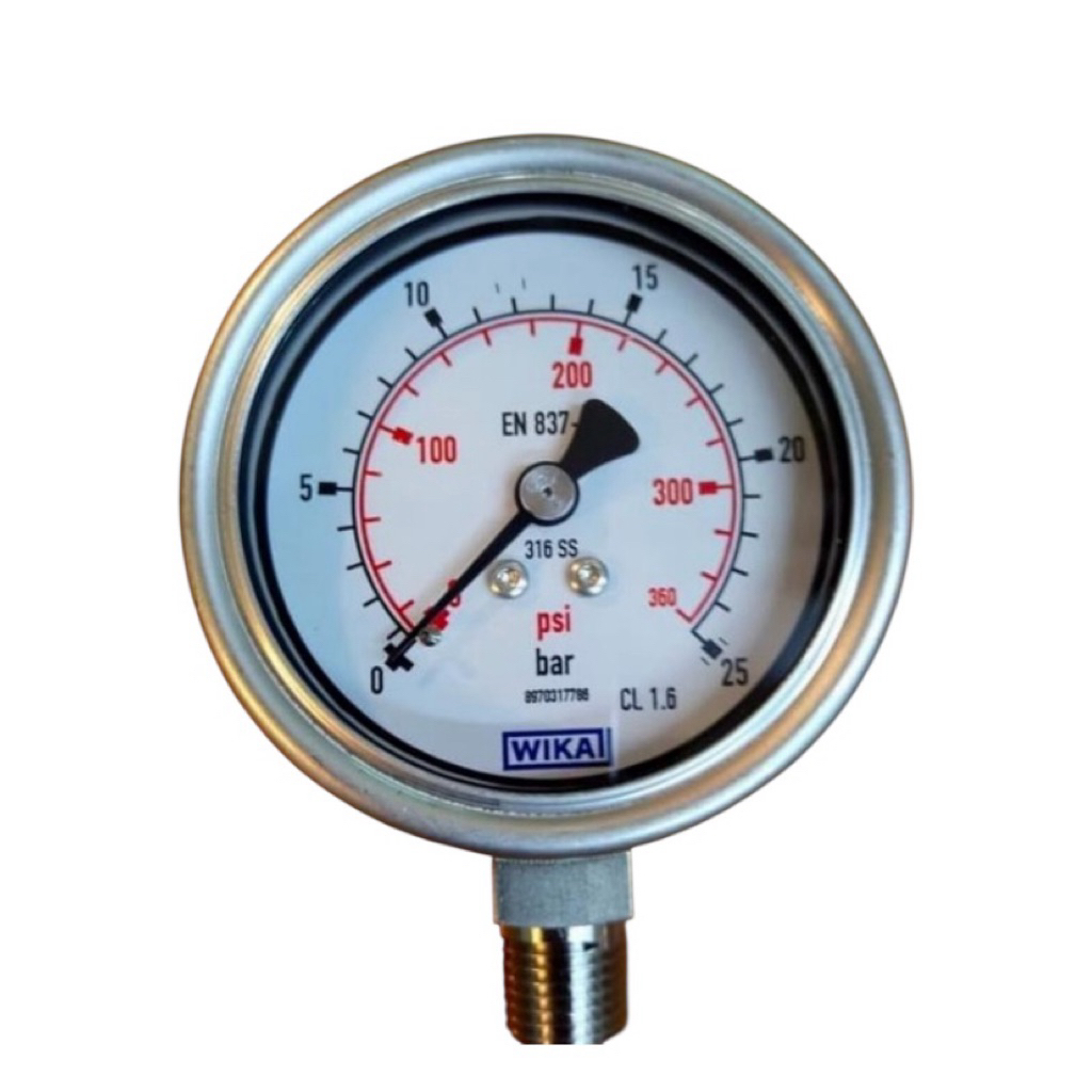 wika pressure gauge 2,5 inch bottom full ss 0-25 bar&psi drat 1/4 npt