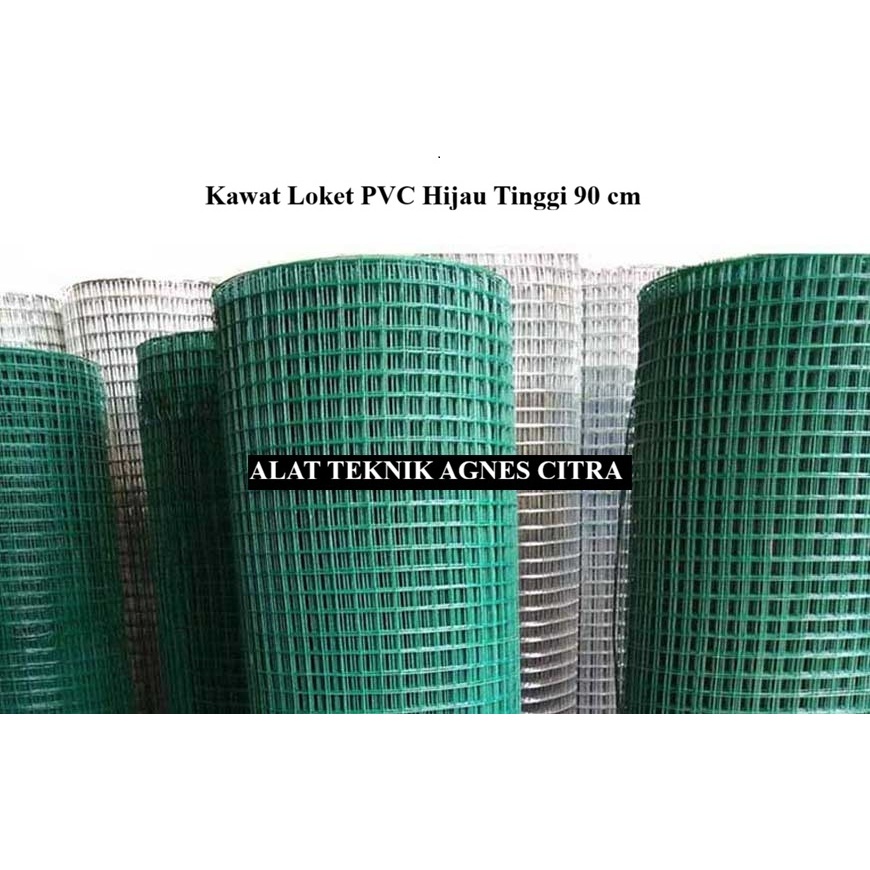 Permeter Kawat Loket PVC Hijau 90 cm x 1 Inch Wire Mesh Kawat Kandang Ayam Lapis PVC Kawat Kotak Tin