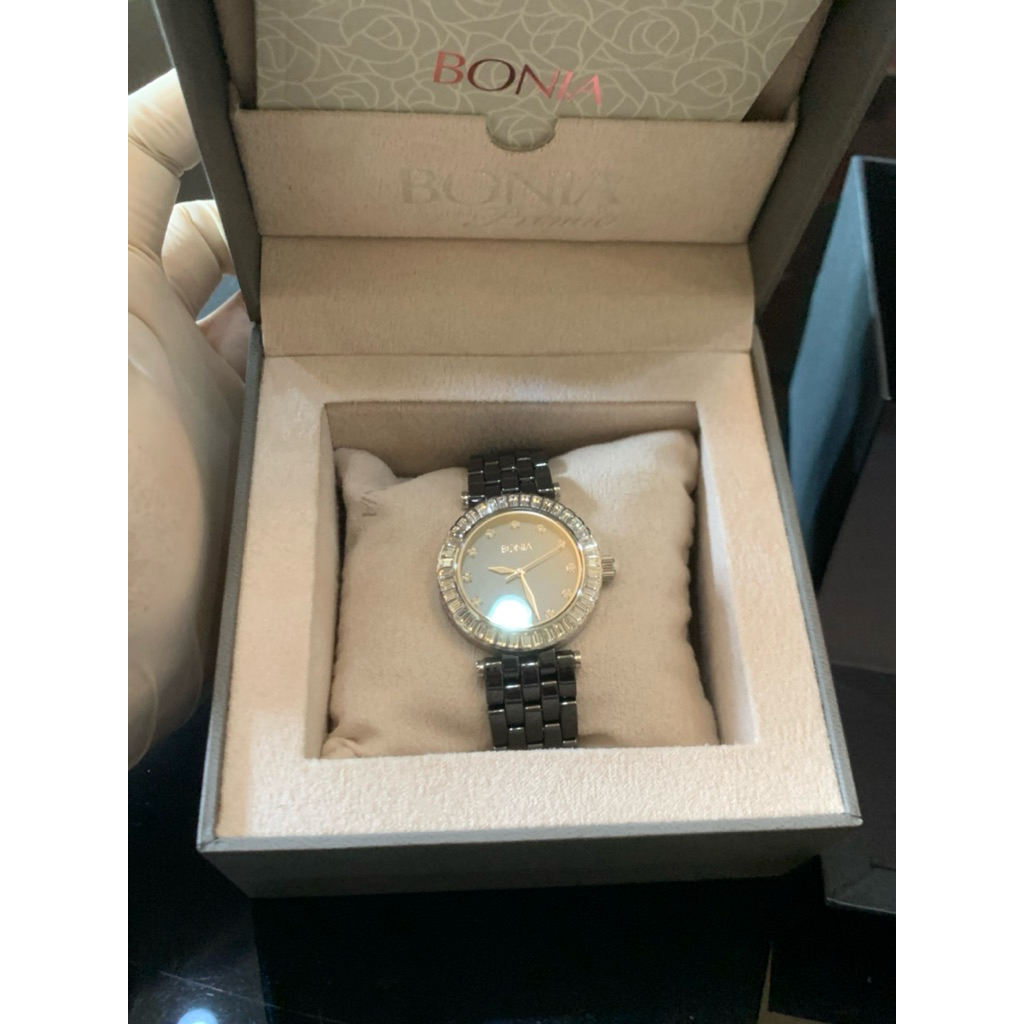 Bonia Sapphire women's watch with a black dial and a crystal-set bezel and band. Jam tangan wanita