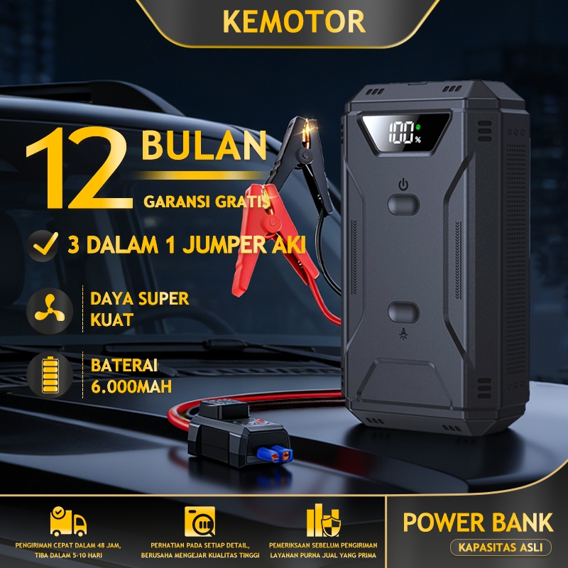 Jumper Aki Mobil dan Motor 6000mAh Dengan Power BankDan Lampu Penerangan Power Bank Jumper Aki