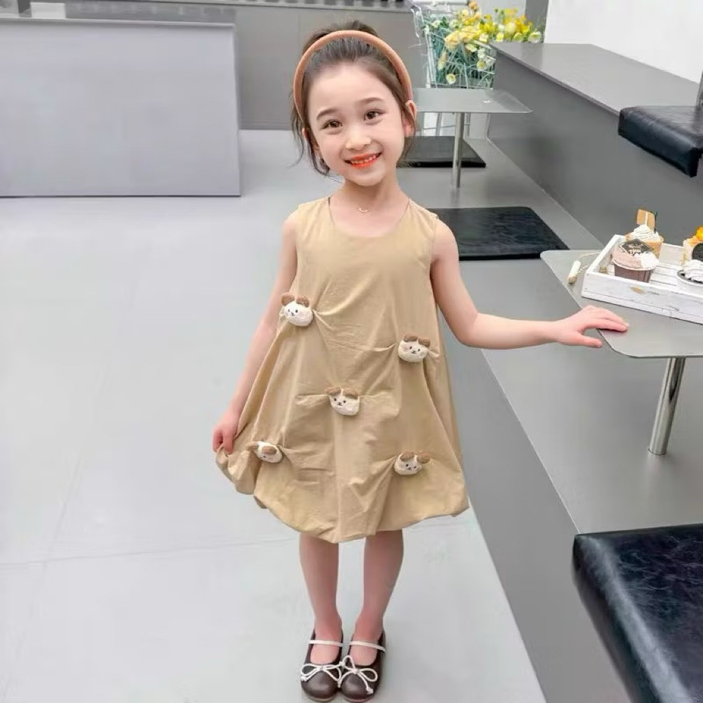 Dress Baloon Kensi Bear Mocca - Dress Anak Perempuan Bear  Bubble - Gaun Pesta Balon Bear Menggemask