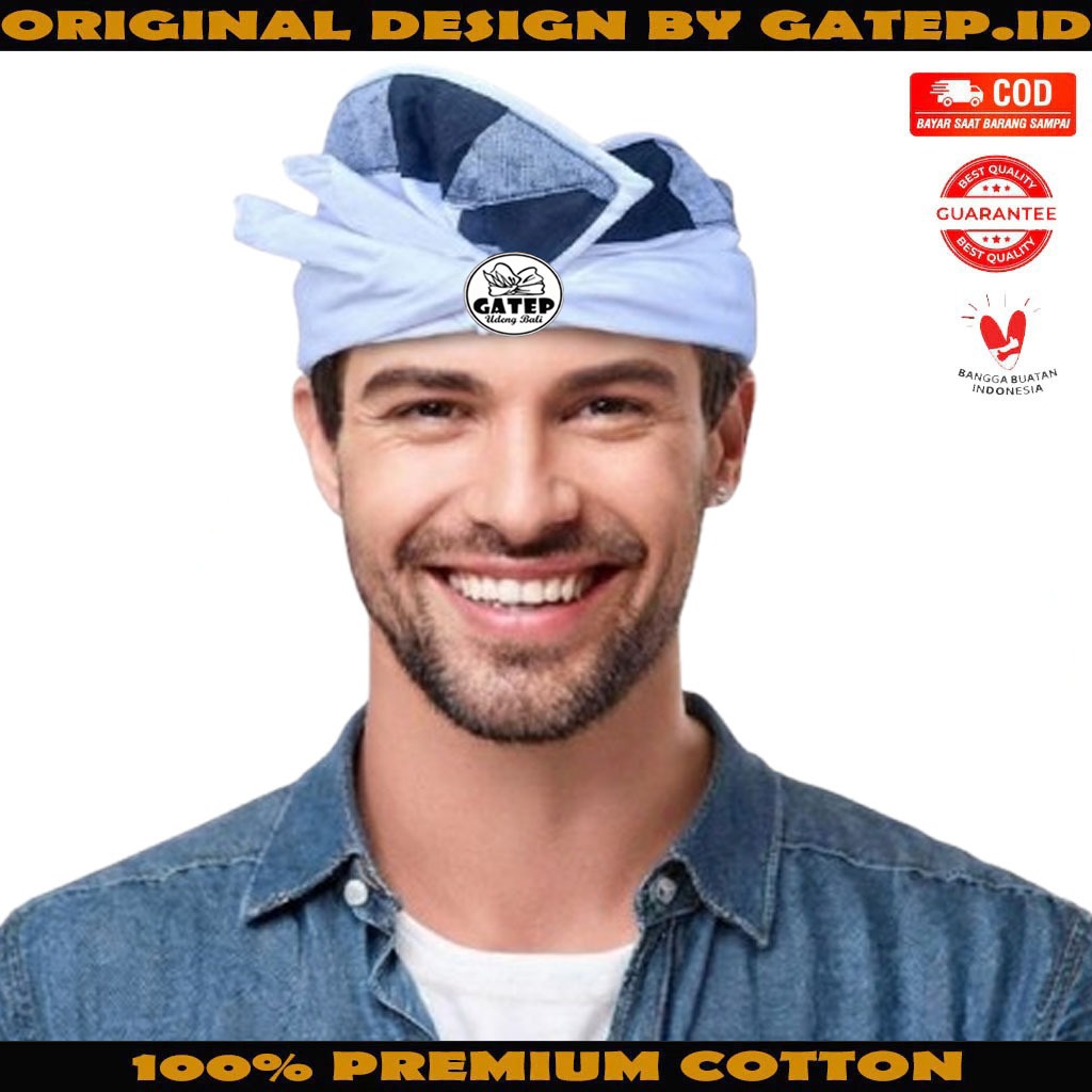 Udeng Putih Polos Tepi Hitam Putih Setengah Jadi - Ikat Kepala Pria Udeng Bali - Belangkon Bali - Pe