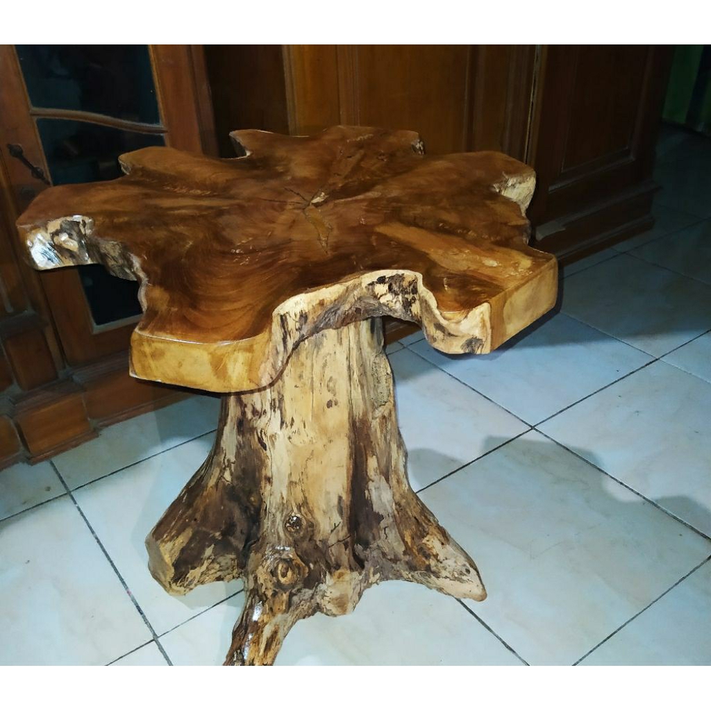Meja akar kayu jati, meja taman, meja teras