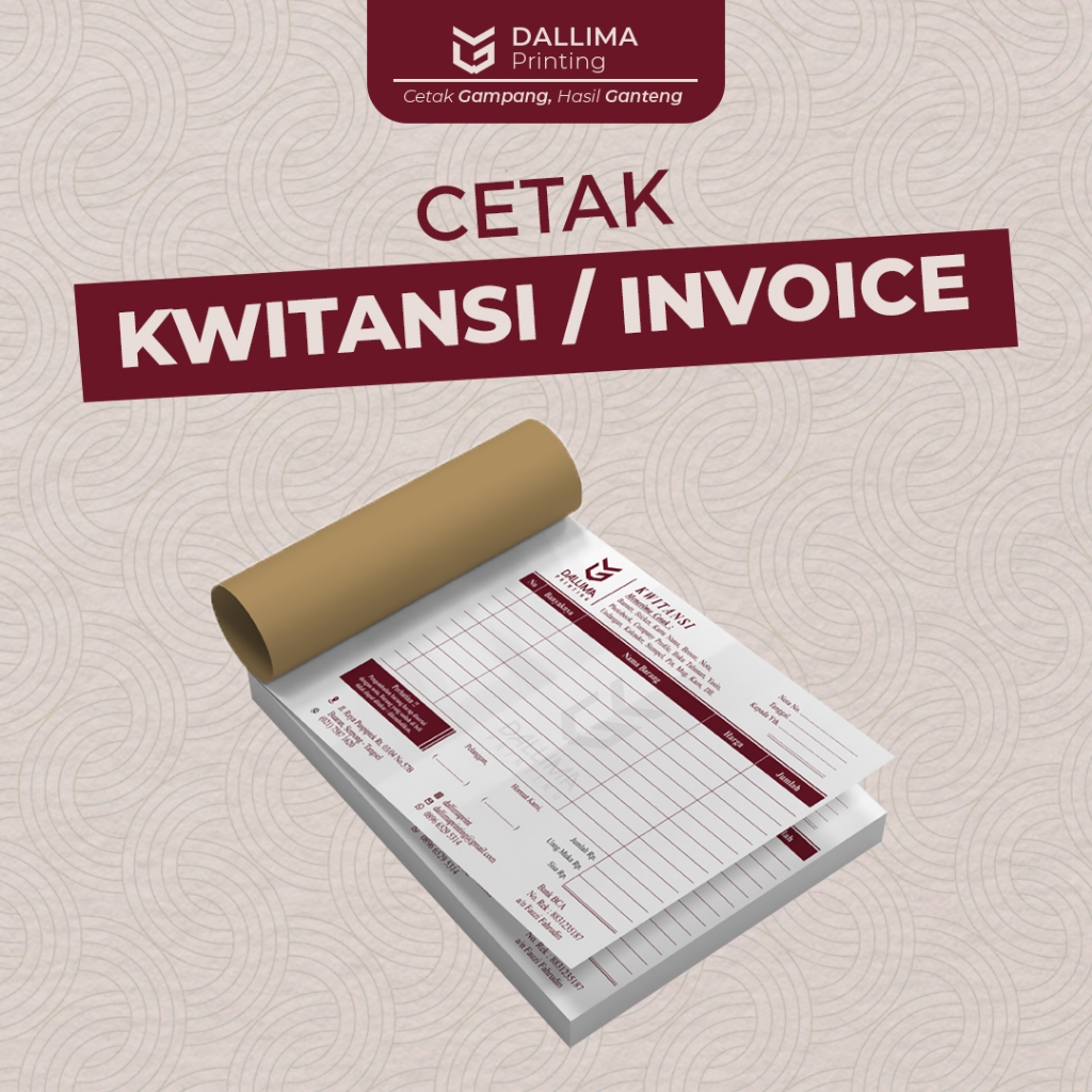 Nota / Kwitansi / Invoice 2 Ply NCR - 20 Buku, Putih Merah, Tembusan Jelas