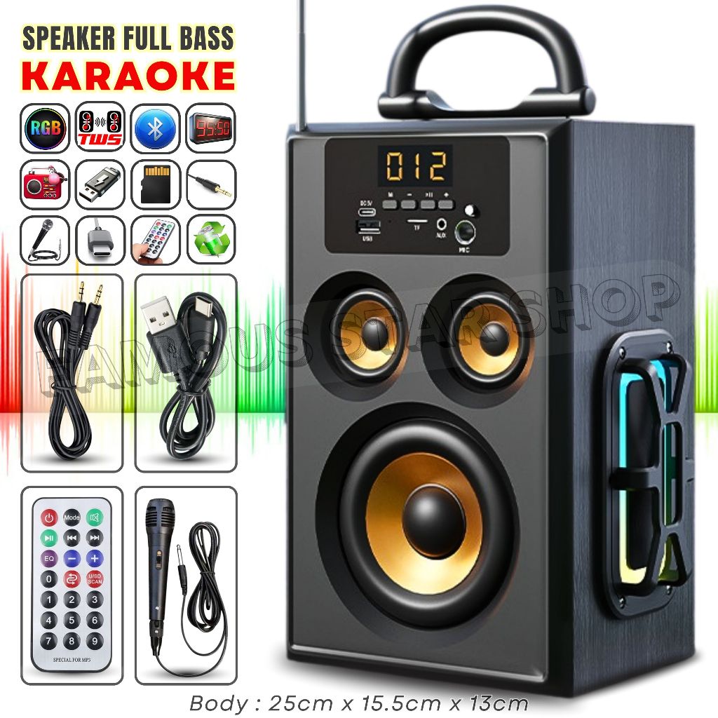 Speaker TV Full Bass, HP, Laptop, Komputer SPEAKER FLECO J-01 Mic Kabel /Karaoke Jack 6.5mm/USB/TF C