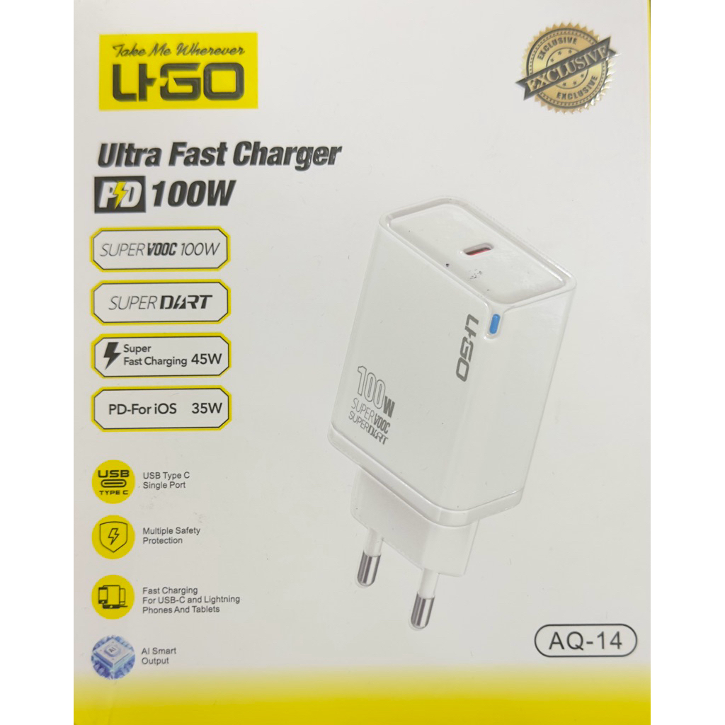 TRAVEL CHARGER UGO 100watt VOOC SUPER DART FAST CHARGING AQ-14
