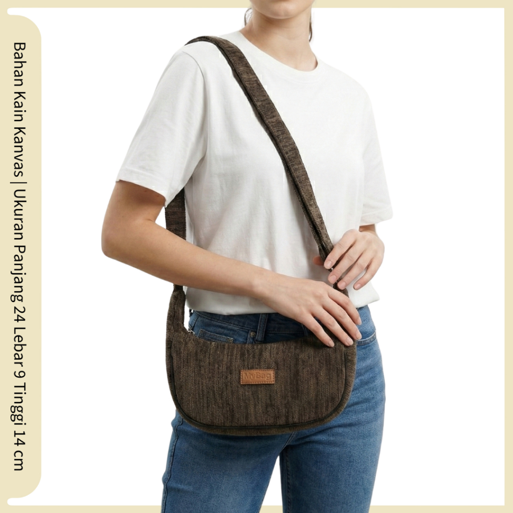 Tas handbag / Selempang kanvas/ bahu bucket lokal bahan Waistbag kanvas kecil unutuk wanita