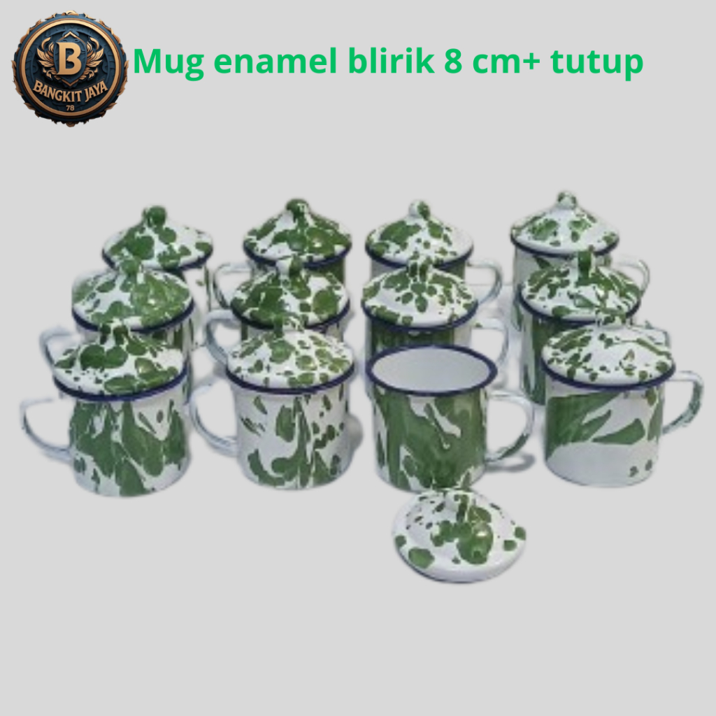 Mug enamel blirik 8 cm+ tutup 6 pcs/12 pcs,cangkir kopi jadul,cangkir jadul,cangkir blirik jadul
