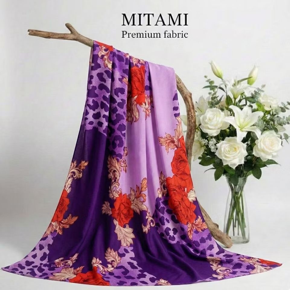 Kain Satin Silk Motif Bunga Mawar & Leopard Mewah (Harga Per 0,5)DZK
