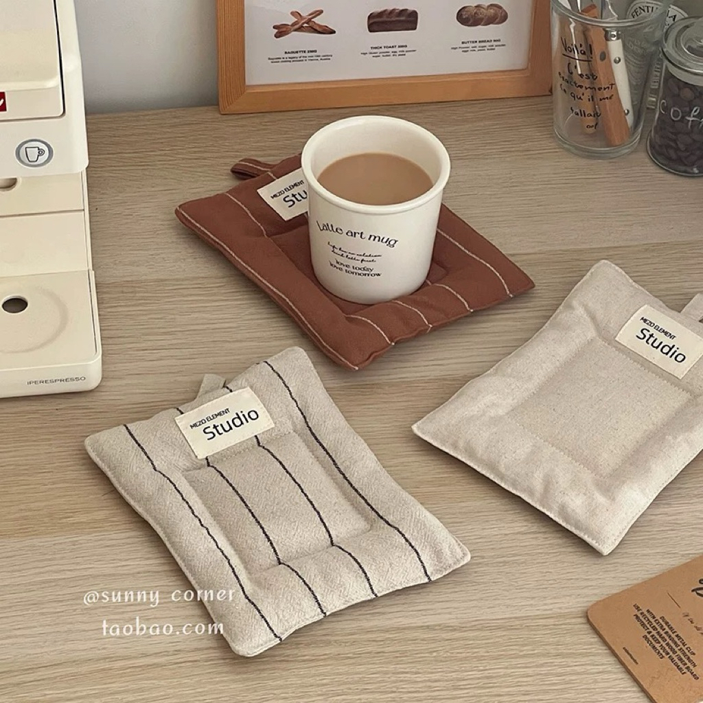 Puffy coaster / tatakan gelas kain stripe aesthetic By Sozakka