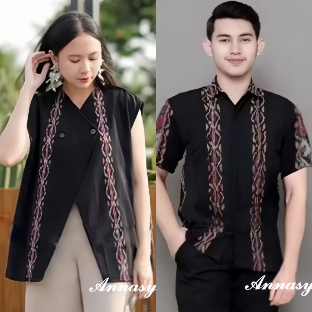 BAJU COUPLE BATIK TENUN. KEMEJA PRIA dan ROMPI WANITA YURA VEST TENUN