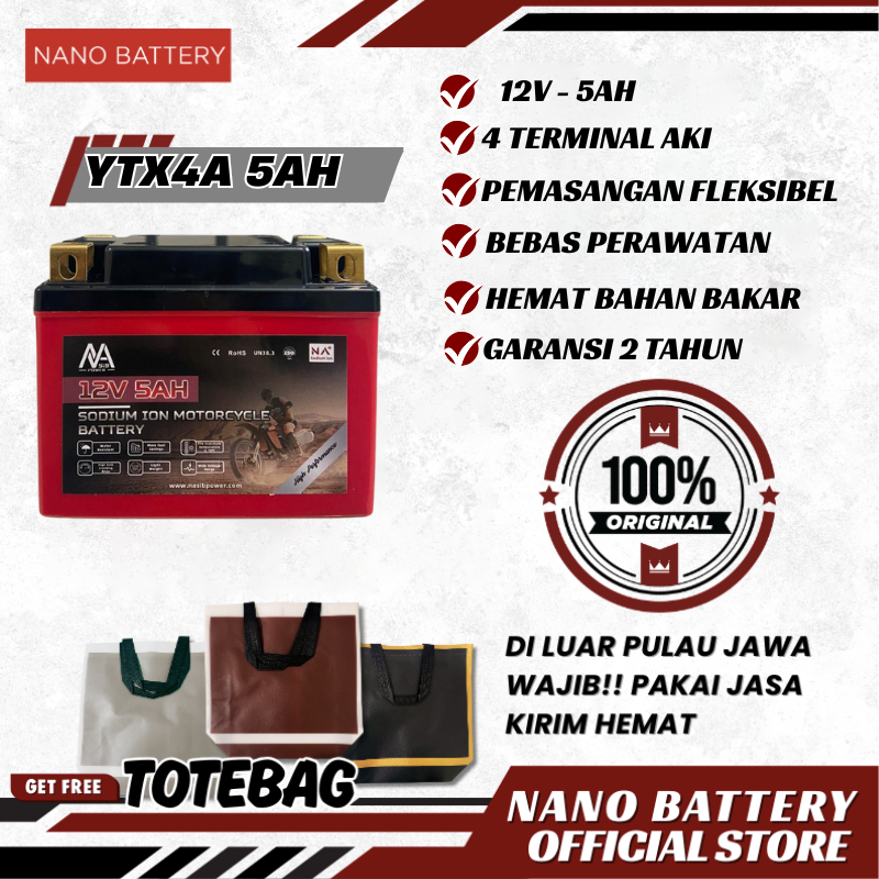 NANO BATTERY Aki Motor Sodium Ion 12V 3.9Ah/12V 5AH Aki Motor YTX4A 12V 3.9Ah/12V 5AH Aki Kering Gar