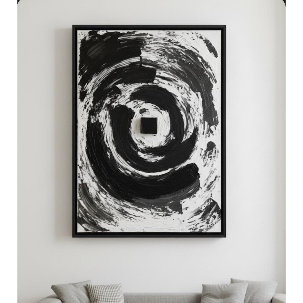 KIZI ARTISTIC - Hiasan Dinding Lukisan Kabah Ka’bah Abstrak Monochrome Eksklusif Wall Art Besar - De