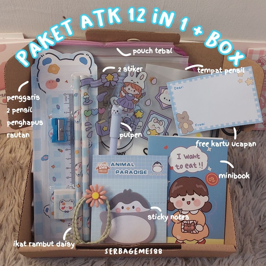 serbagemes88 - ALAT TULIS SET 12 IN 1 LENGKAP / STATIONERY UNTUK  PERLENGKAPAN ALAT TULIS / PAKET SO