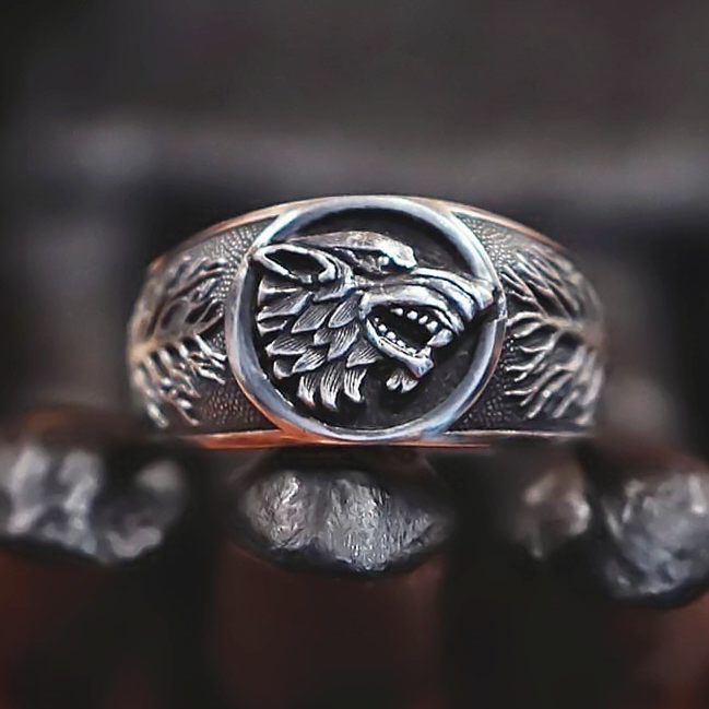 Cincin Retro Pria Ukiran Kepala Serigala Fenrir / Fenrir Wolf Head Carving Ring Ukuran Adjustable