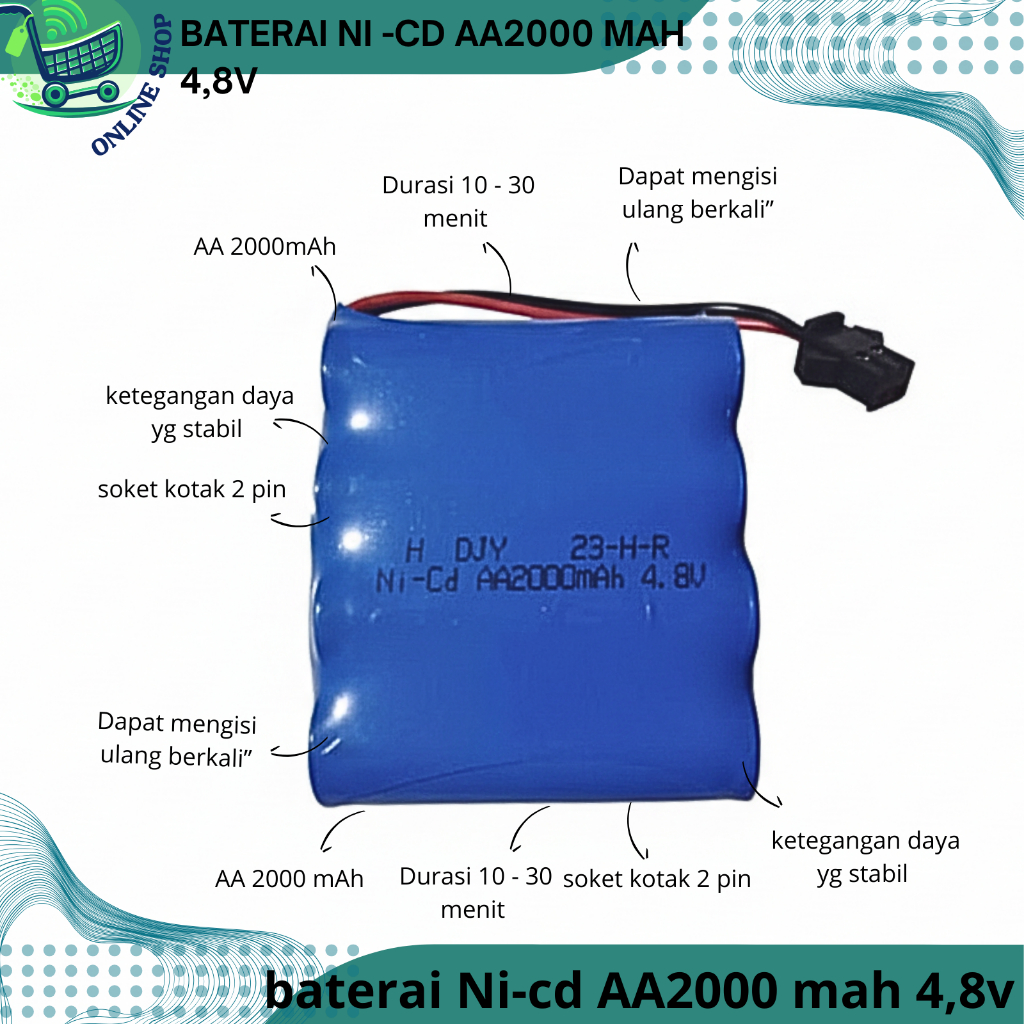 Baterai Charger Mobilan Remote Control Ni-Cd AA2000 mAh 4,8 volt Soket Hitam 2 pin