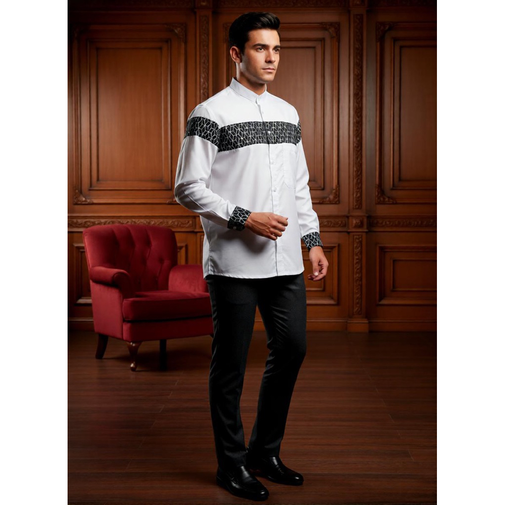 Baju Kemeja Koko Pria Dewasa Lengan Panjang Kombinasi Batik Model Terbaru