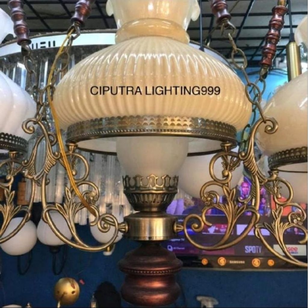 Lampu Gantung Hias Klasik Betawi + Kaca Semprong 1 Lampu Ruang Tamu Teras Elegan