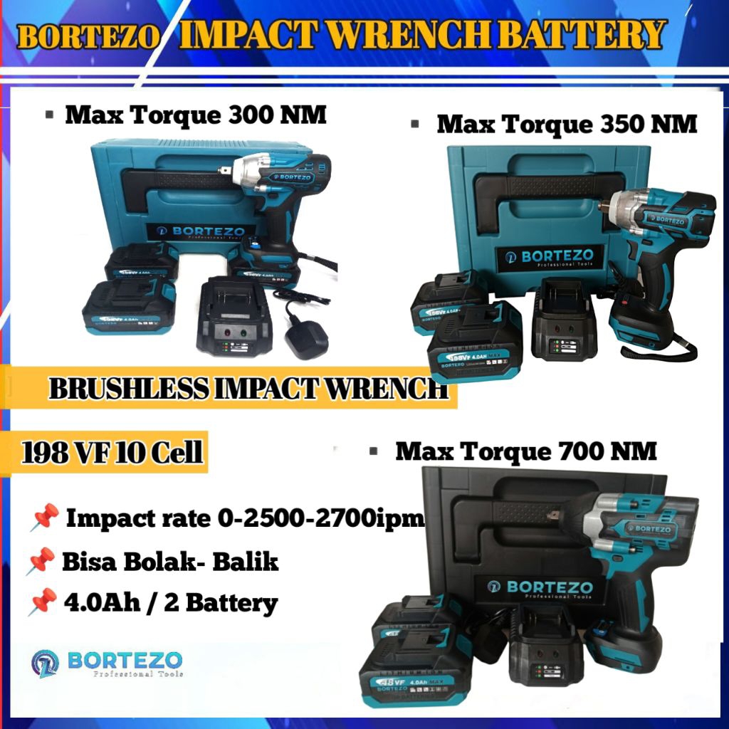 Impact Wrench Bortezo ll Bor Baterai Impact Wrench