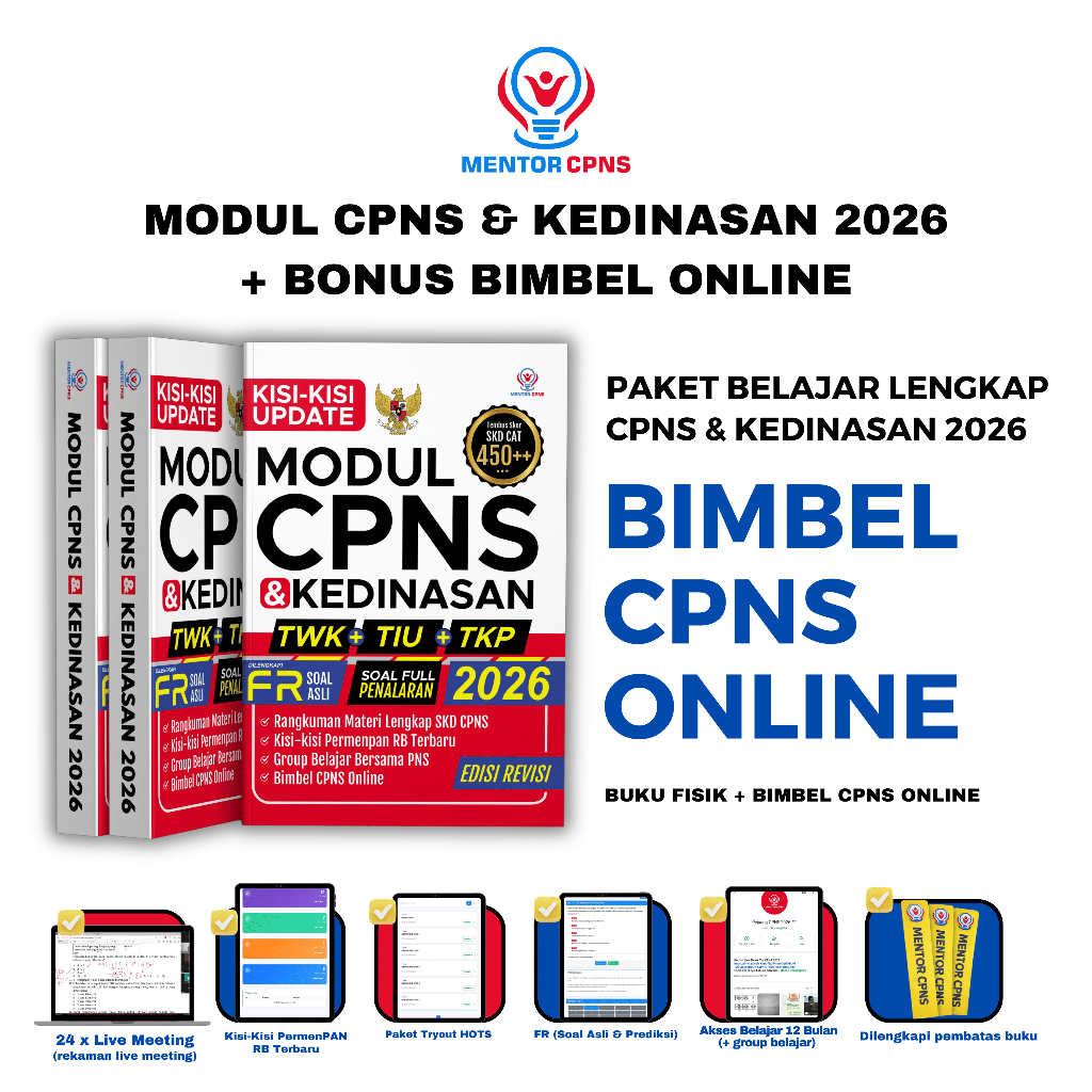 Buku CPNS dan Kedinasan 2026 + Bimbel Onlin Kisi-kisi Resmi PAN-RB HOTS dan Penalaran Soal FR Bimbel