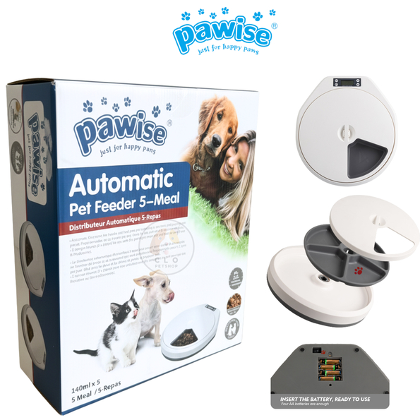 PAWISE Automatic Pet Feeder 5 Meal Anjing Kucing Hewan LCD Display Digital Timer Tempat Makan Hewan 