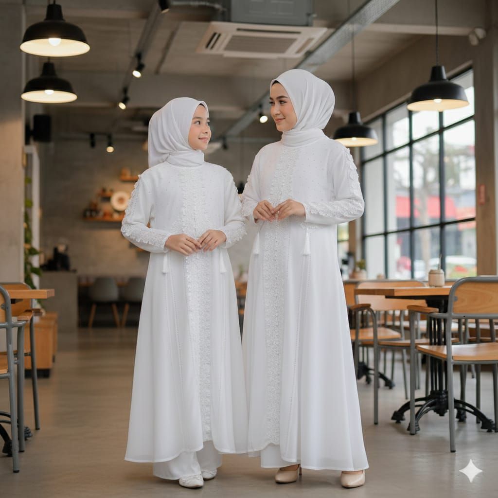 ZAENAB COUPLE MOM&KIDS ABAYA Hitam Putih
