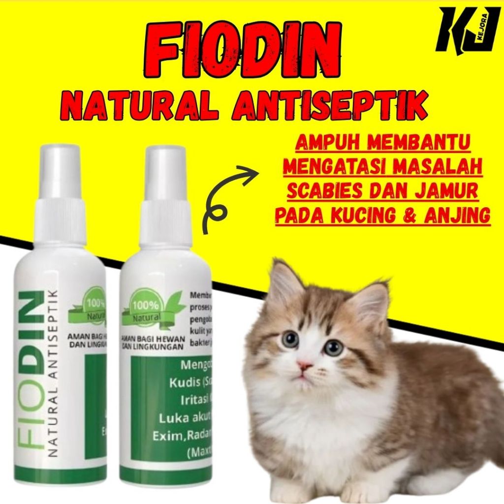 FIODIN SPRAY NATURAL - Obat Skabies Demodex Gatal Luka Jamur Borok Hewan Anjing Kucing