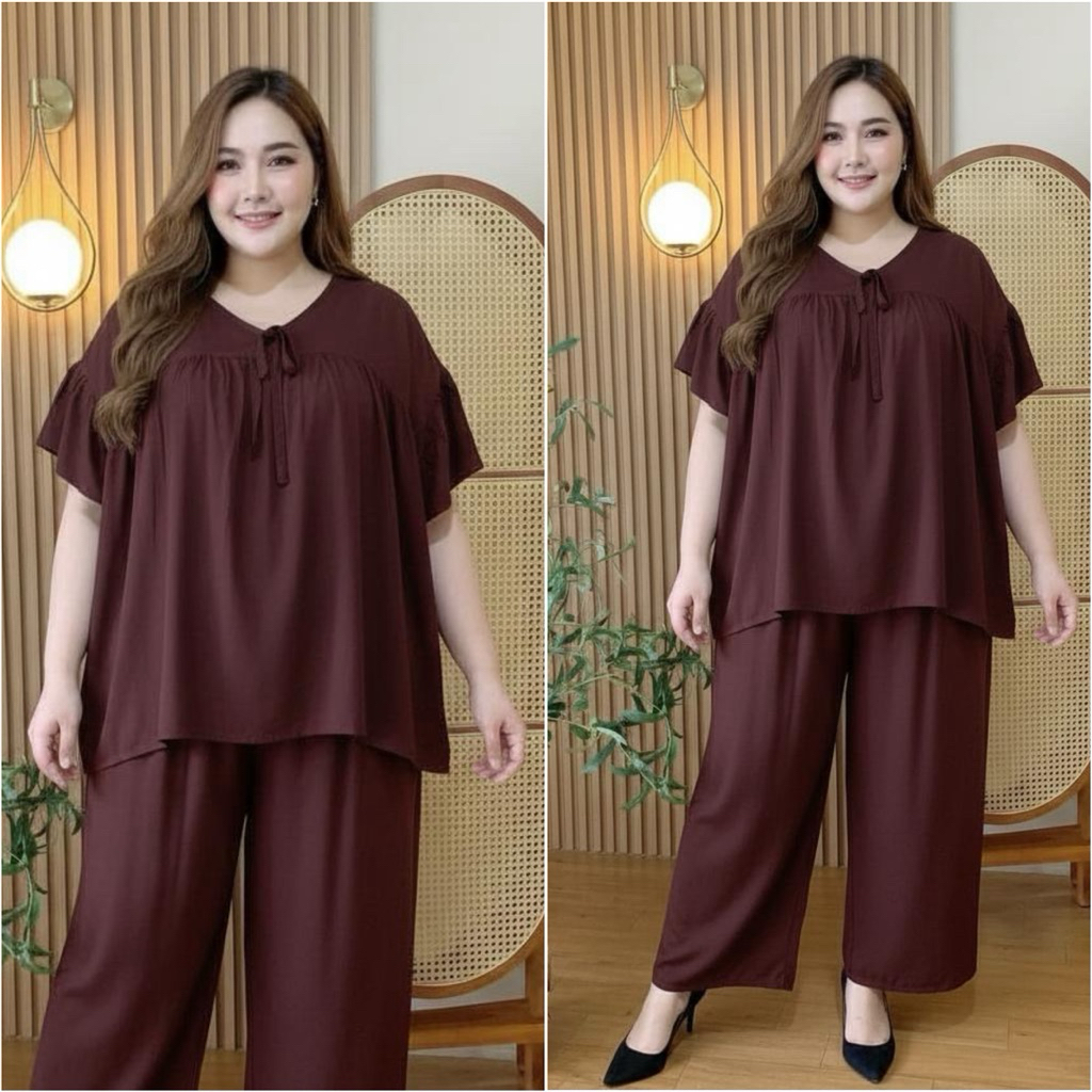 [NEW MODEL] PIYAMA RUFFLE JUMBO LD150 XXXXXL/ SETELAN BAJU TIDUR JUMBO CELANA PANJANG RAYON