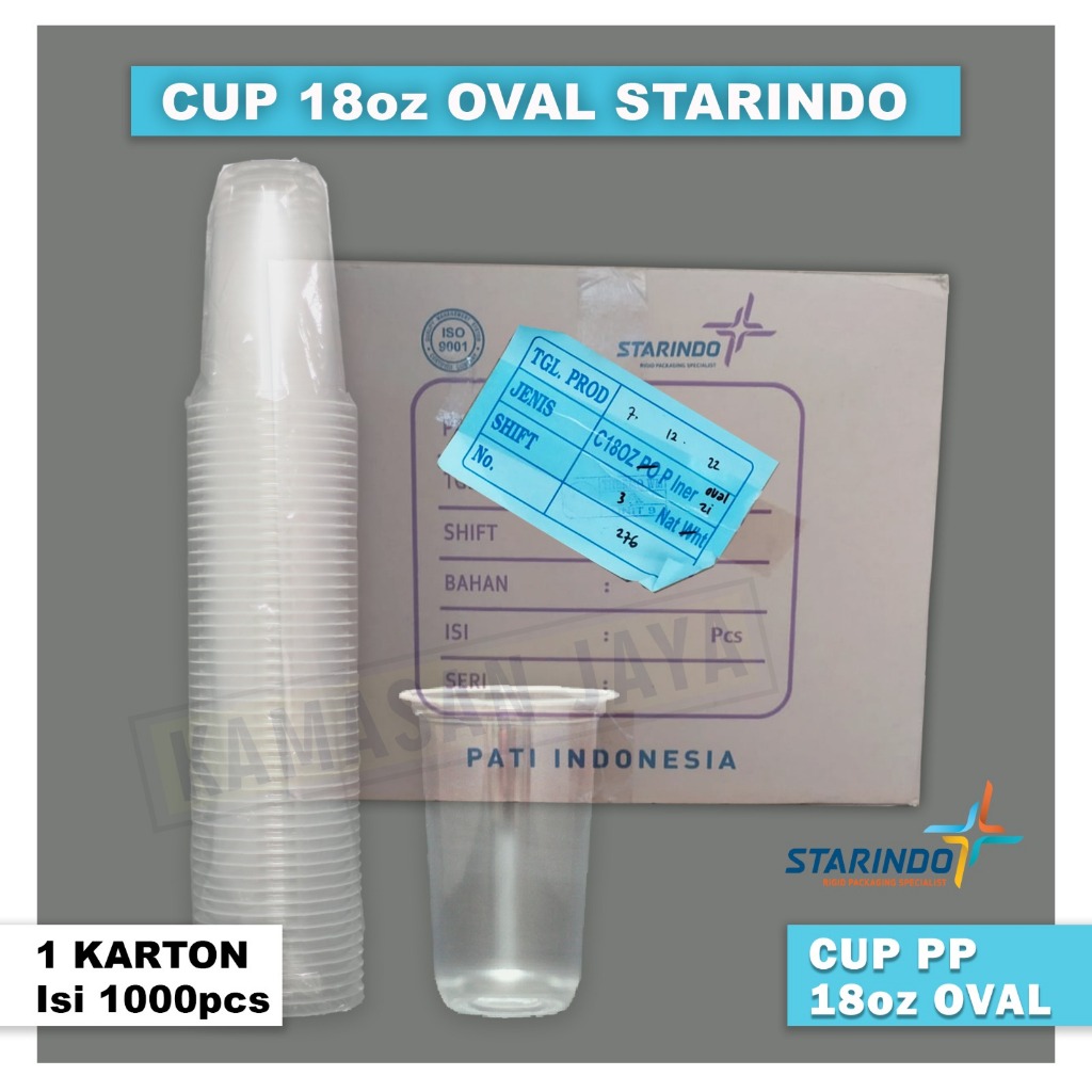 Cup Gelas Plastik Starindo 18oz OVAL Tebal 8grm (1 KARTON)