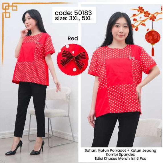 CUBIC Blouse Katun Kaos Semi Stretch Daily Wanita 50183 Size 3XL Dan 6XL