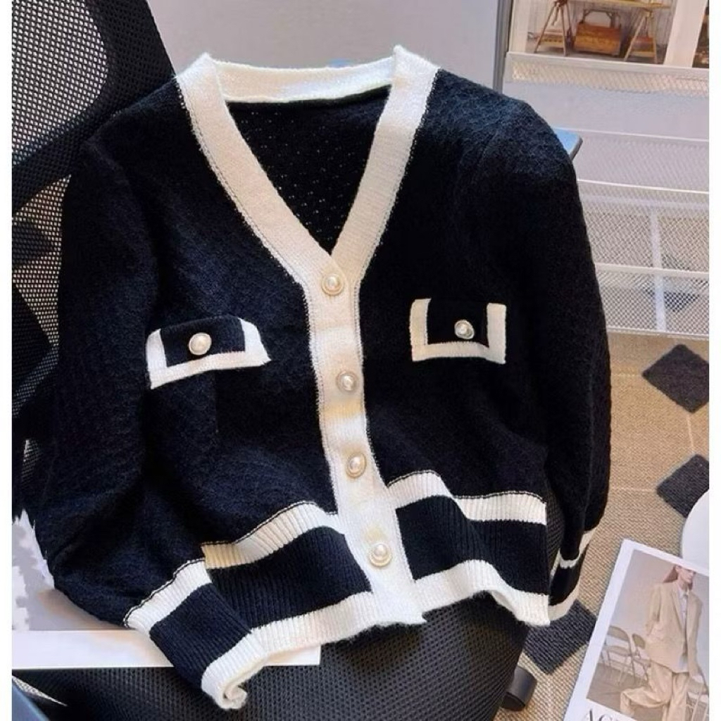 cardigan Rajut wanita Premium Hitam putih