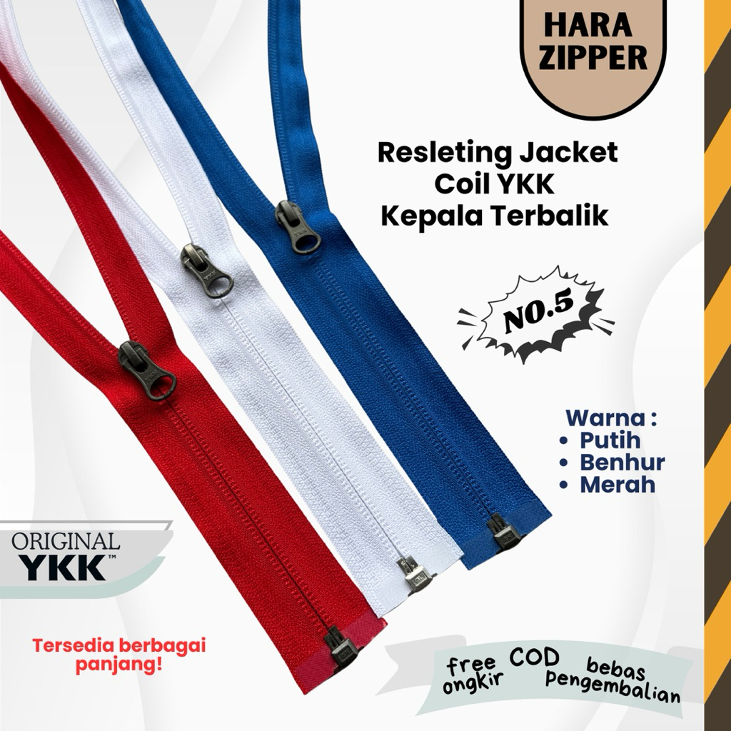 Resleting Jacket Coil YKK Terbalik Kepala Terbalik no.5
