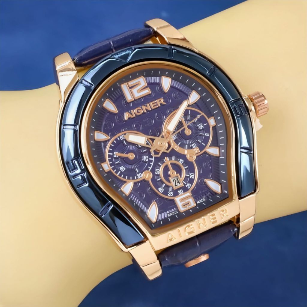 AIGNER Rose Gold Chronograph Watch – Jam Tangan Elegan Wanita Tali Putih