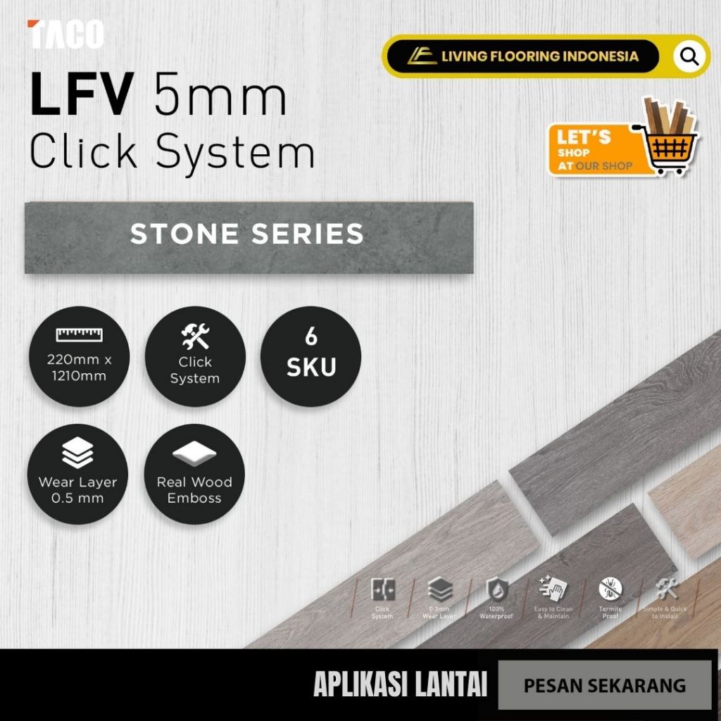 Lantai SPC Taco Stone 5mm | Lantai Vinyl Motif Stone