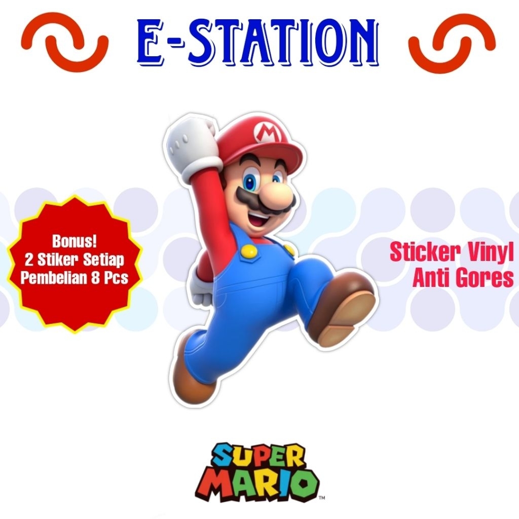 Stiker Mario Bros Aesthetic Lucu | Stiker Kartun Anime | Waterproof Vinyl untuk Laptop HP