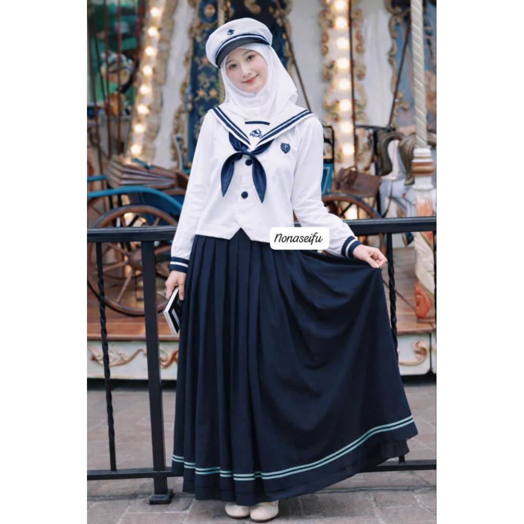 nonaseifu - setelan ootd seifuku hijab sekolah jepang kawaii sailor tanpa topi