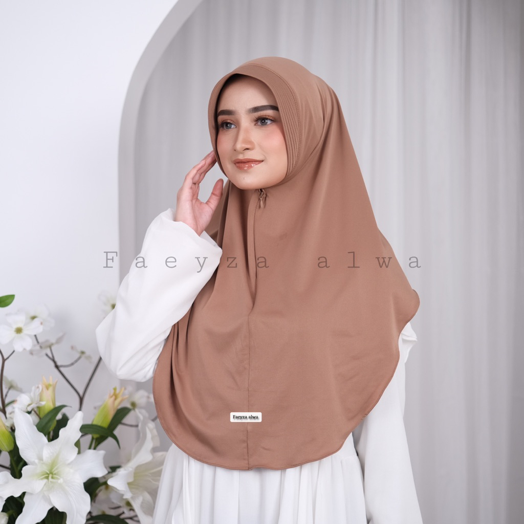 Faeyza Alwa - Hijab Bergo Zipper Instan Jersey Premium Jilbab Muslim Bergo Khimar Resleting Simple