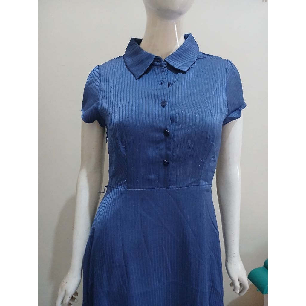 dress biru simpel, dress biru preloved, dress kerja